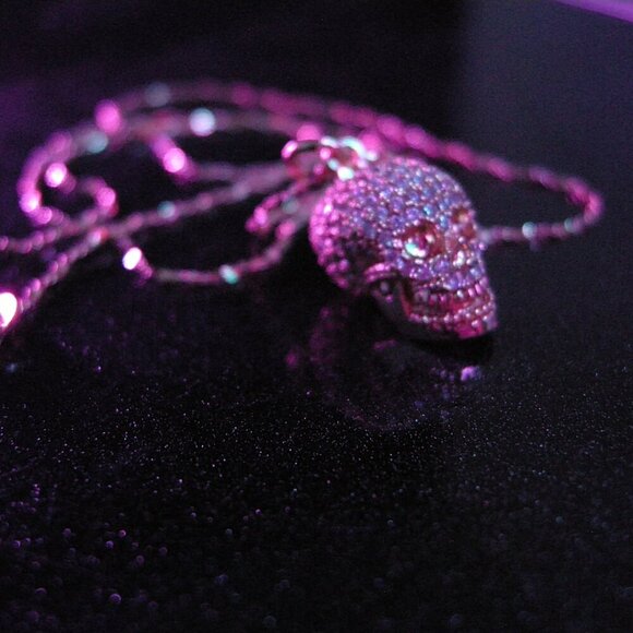 Dainty Micropavé Skull Necklace on Gold Chain - Picture 2 of 12